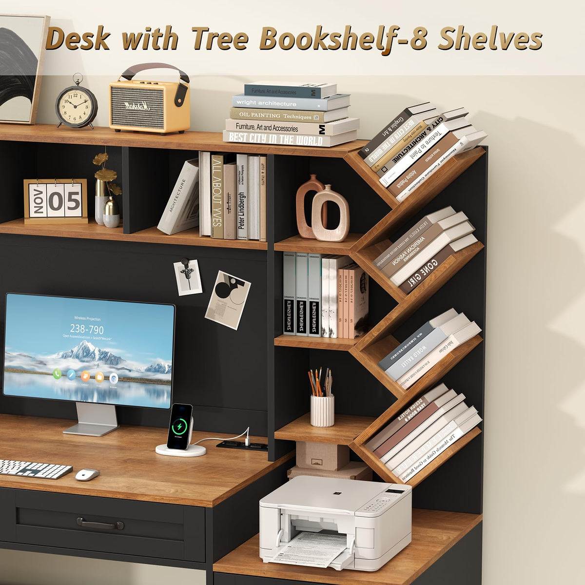 55" Computer Desk with Bookshelf, Drawers & Hutch C9193