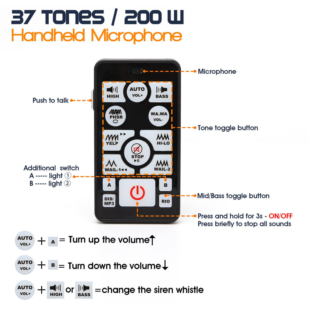12V 400W 37 Tones Warning Emergency Siren PA System F6708