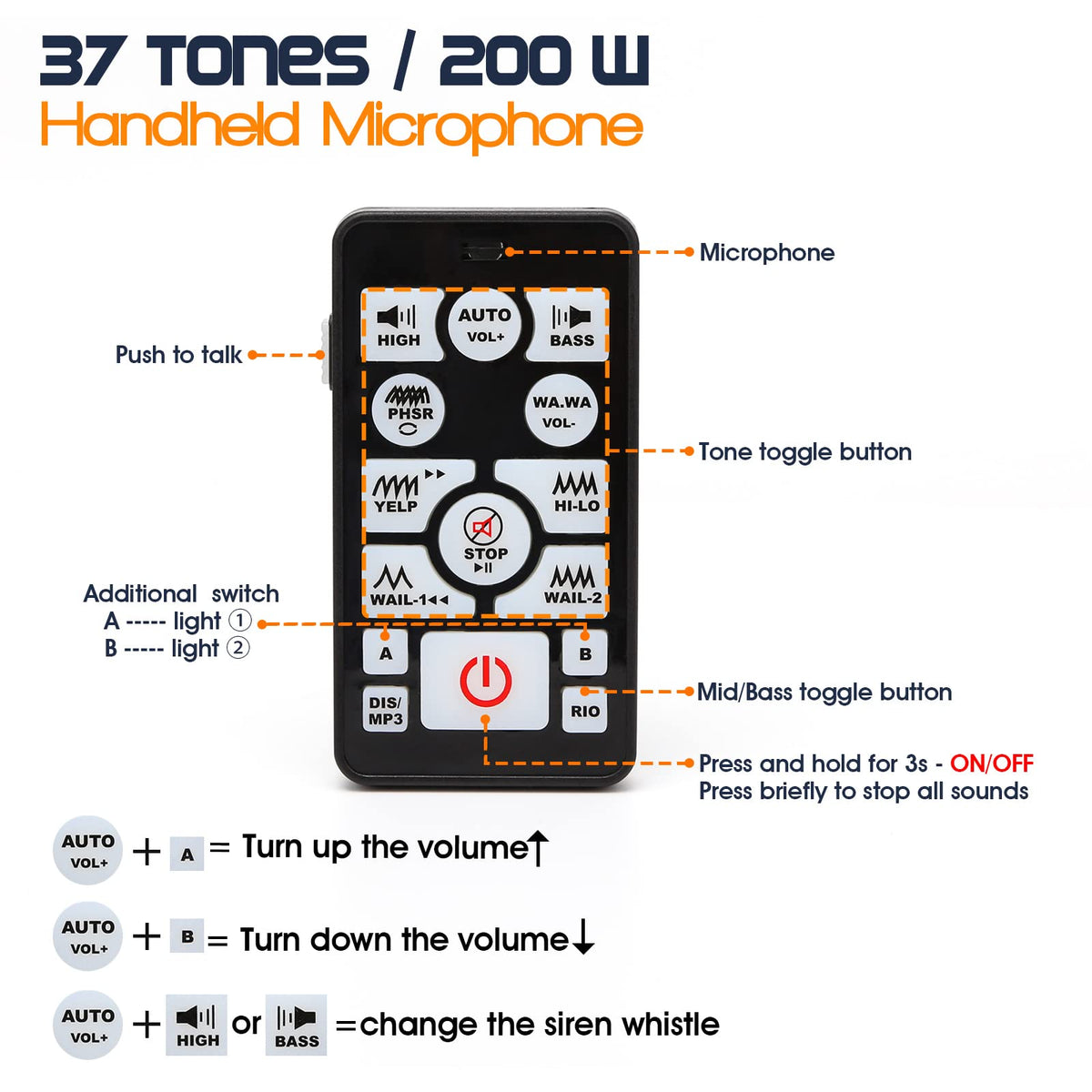12V 400W 37 Tones Warning Emergency Siren PA System F6708