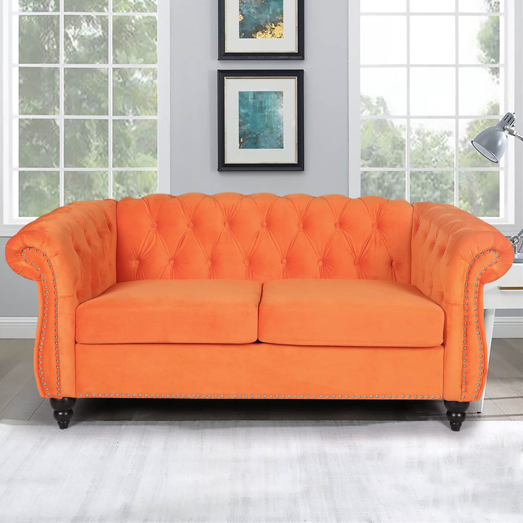 Orange Velvet 2 Seater Sofa U818685