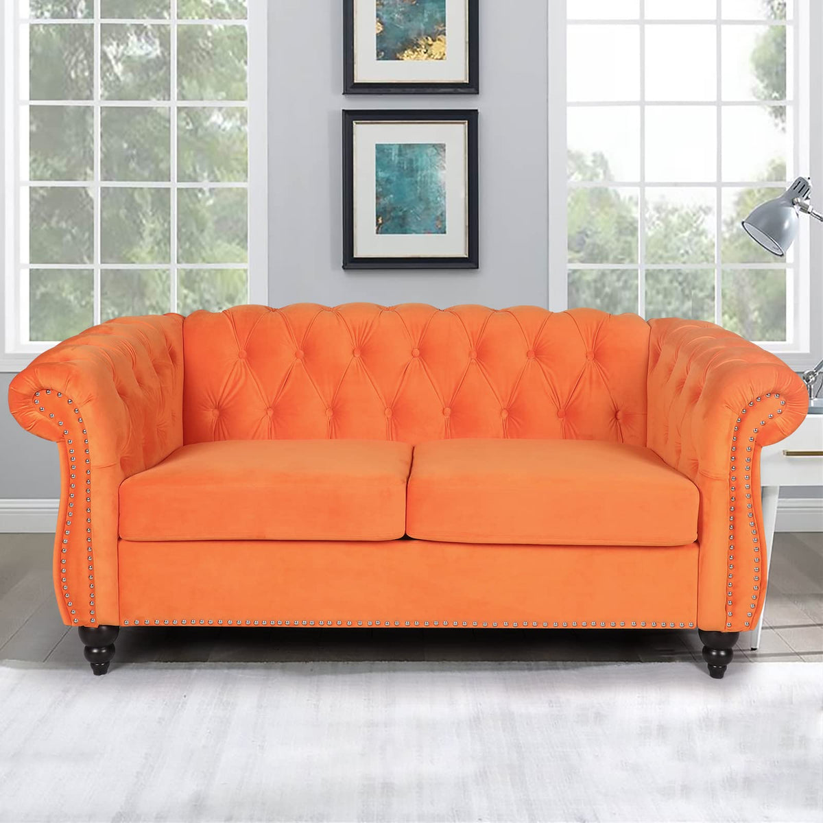 Orange Velvet 2 Seater Sofa U818685
