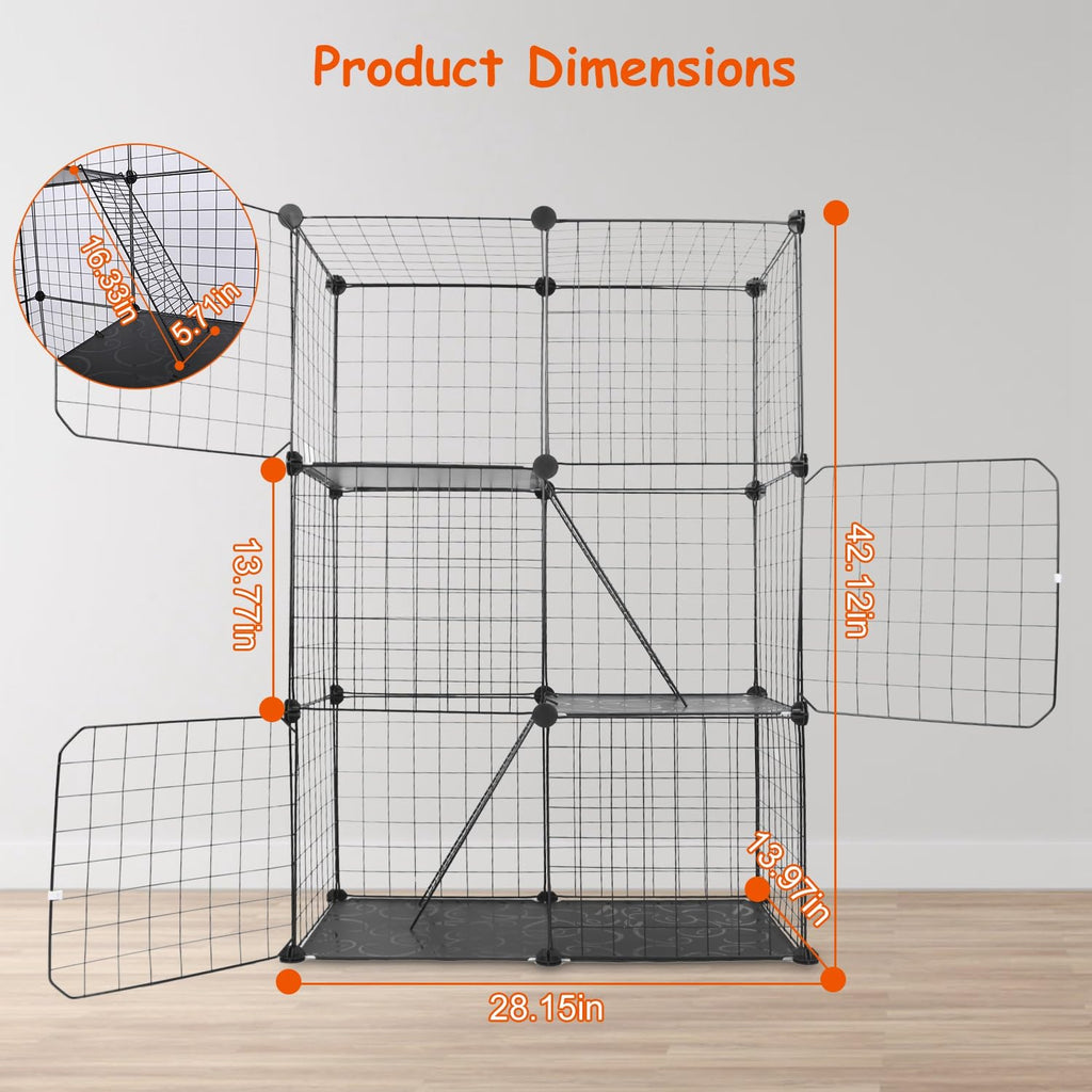 3-Tier Cat Cage with 3 Doors 2 Ramp Ladders B3115
