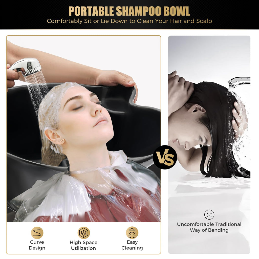 Black Portable Shampoo Bowl with 2 Bucket U455