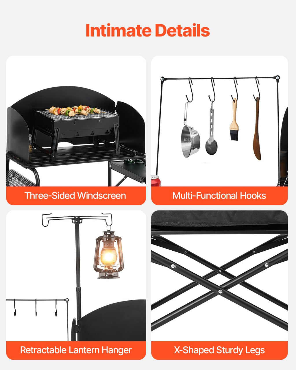 Black Aluminum Camping Kitchen Table with Storage Cupboard Z49445