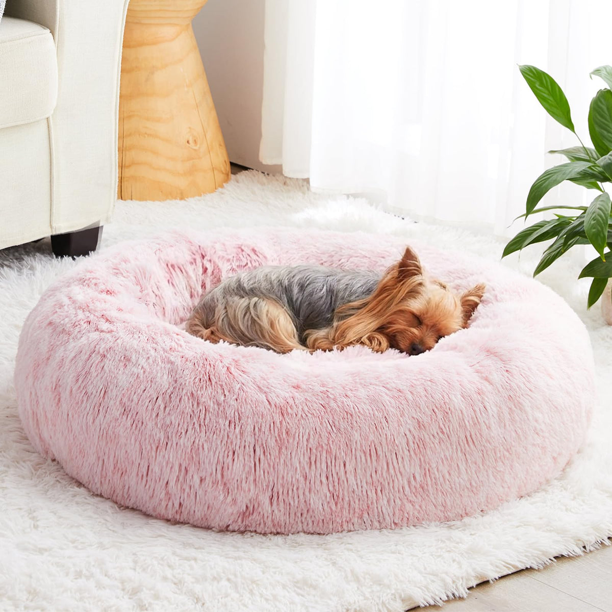 Pink Round Calming Dog Bed L523230