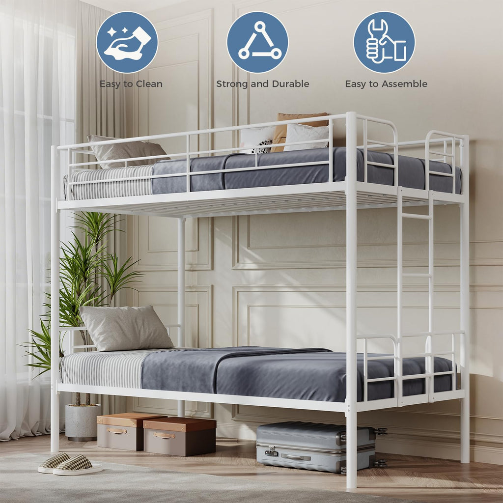 Metal Bunk Bed Twin Over Twin with Ladder and Guardrail Z8544