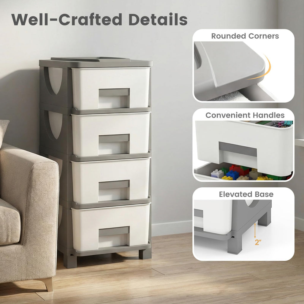 White Grey 4 Drawer Plastic Storage Tower G515004