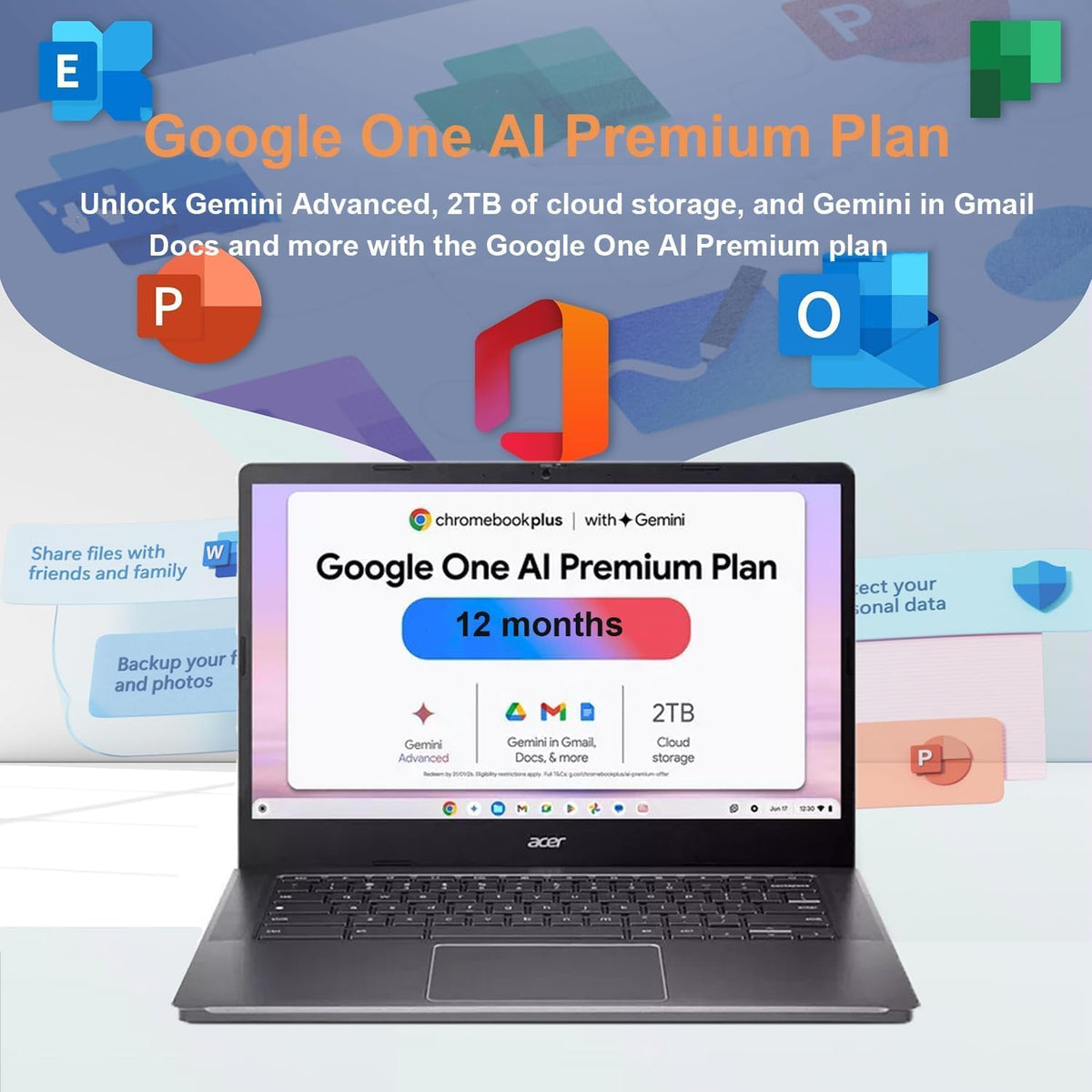 Chromebook Plus 514 Laptop with Google AI, Intel 8-Core i3-N305, 8 GB LPDDR5, 512 GB SSD, 14" FHD IPS Touch Screen, Wi-Fi 6E, Chrome OS H14928