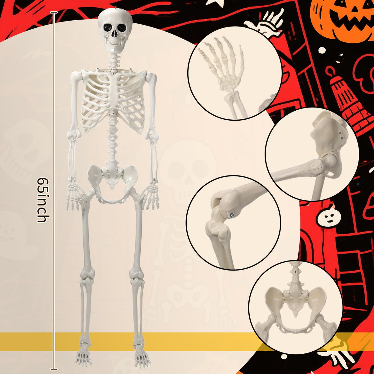 5.4 ft Posable Skeleton with 2 Pack Metal Signs K7710