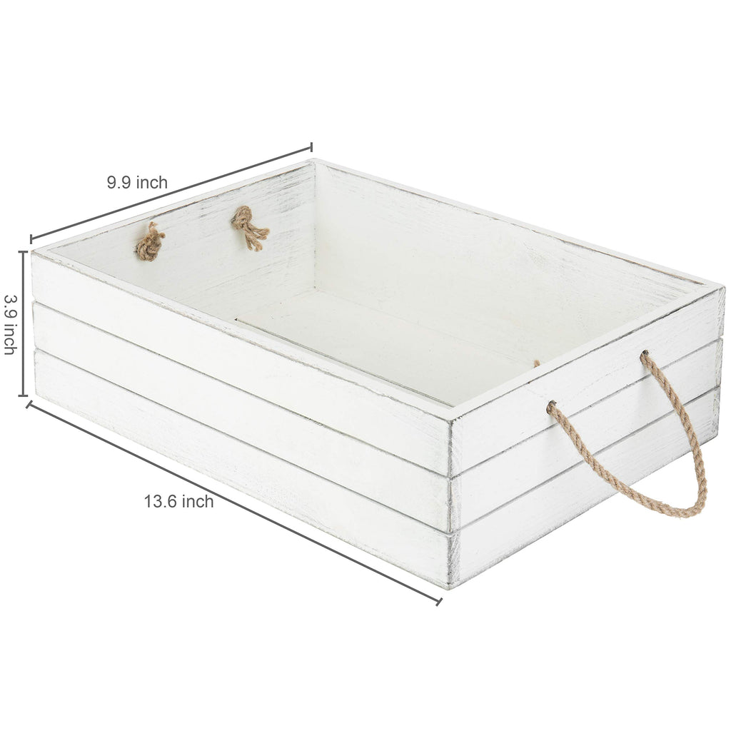 Vintage White Wood Storage Crate with Rope Handles L1161