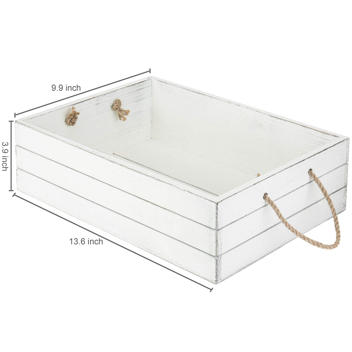 Vintage White Wood Storage Crate with Rope Handles L1161