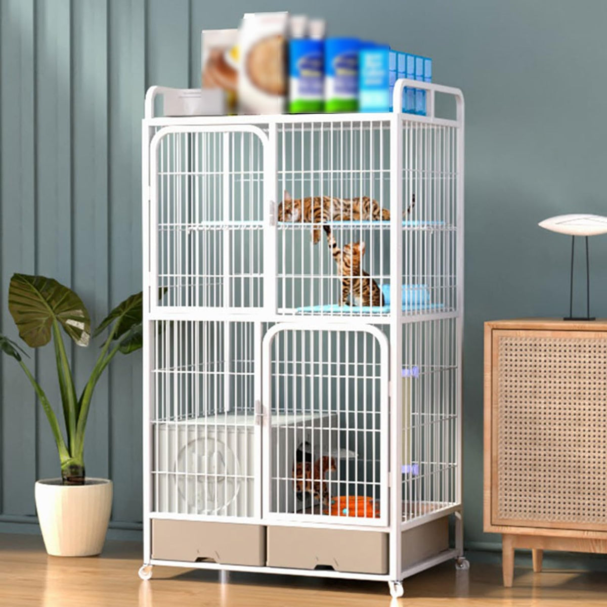 White 4 Tier Cat Cage with Litter Box K7398