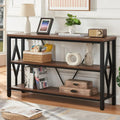 Brown 47 Inch Sofa Console Table with 3 Tier Bookshelf N9606