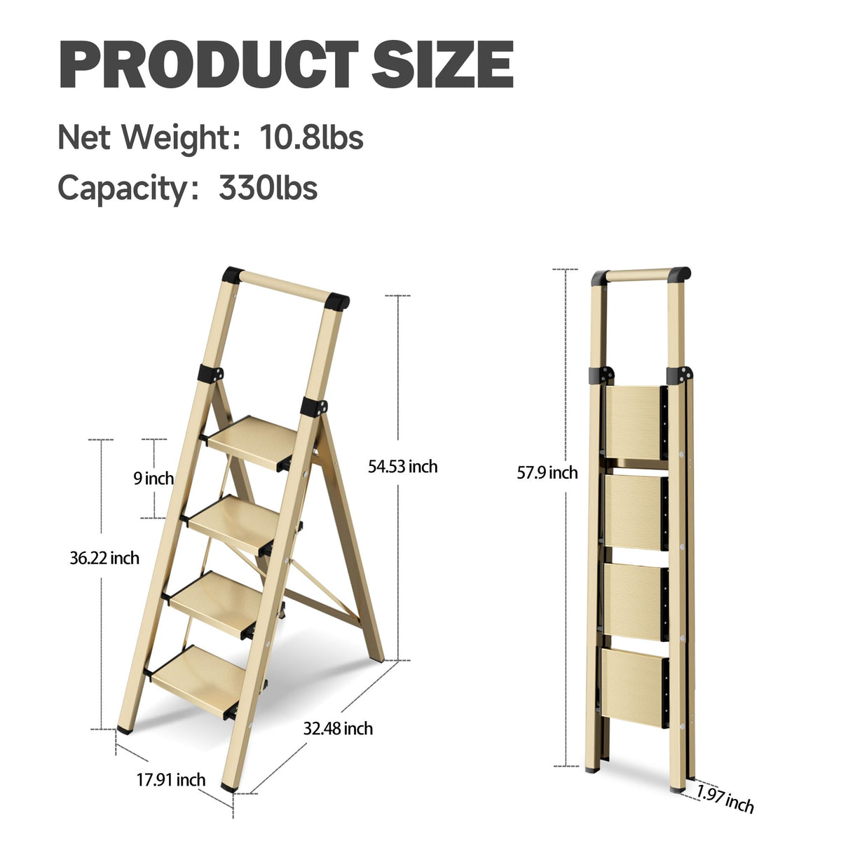 4 Step Lightweight Folding Ladder with Handgrip 330lbs Capacity K8112