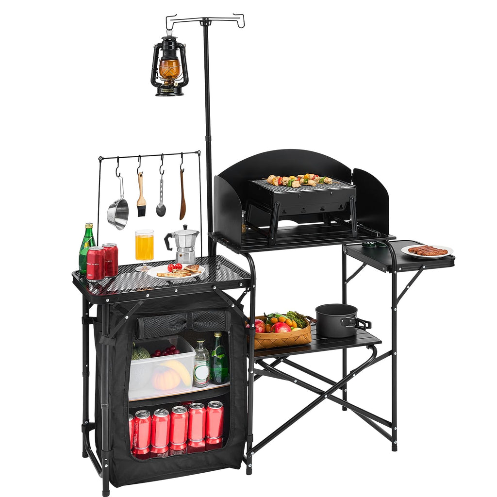 Black Aluminum Camping Kitchen Table with Storage Cupboard Z49445