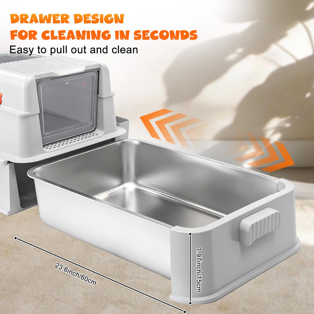 Enclosed Stainless Steel Cat Litter Box with Drawer Y994