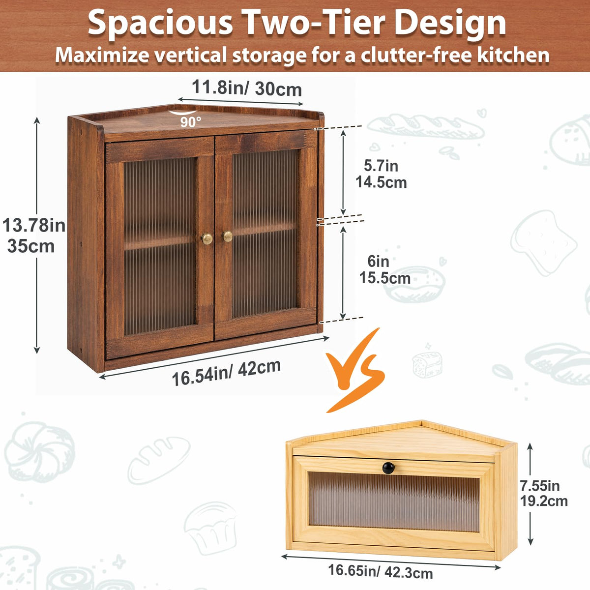 Brown Wooden Double Layer Bread Box U10377