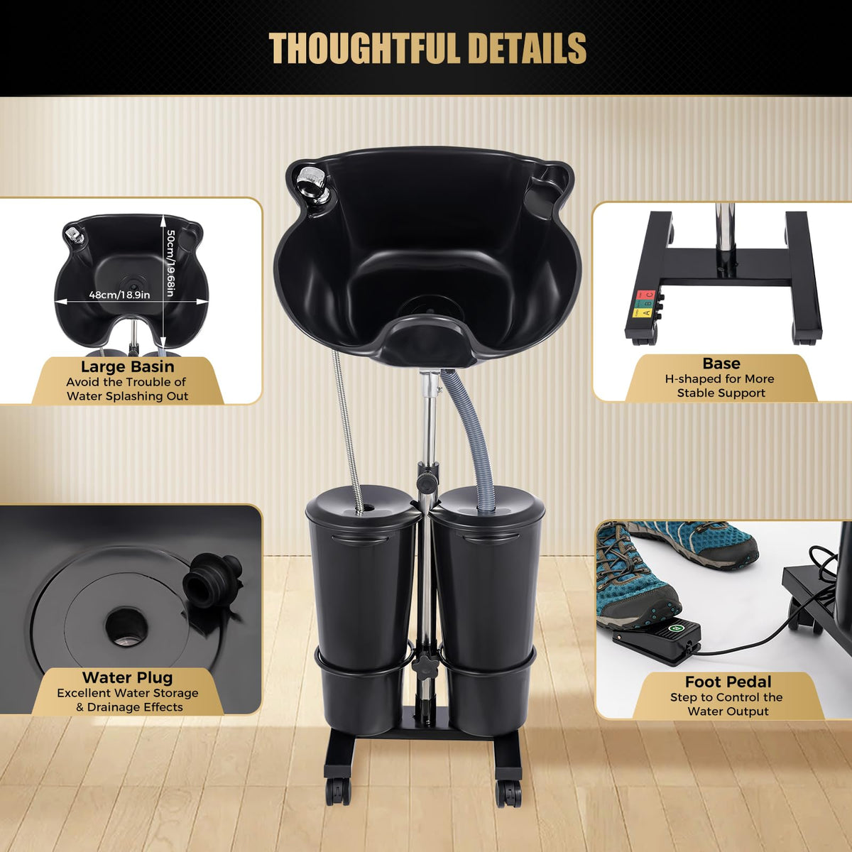 Black Portable Shampoo Bowl with 2 Bucket U455
