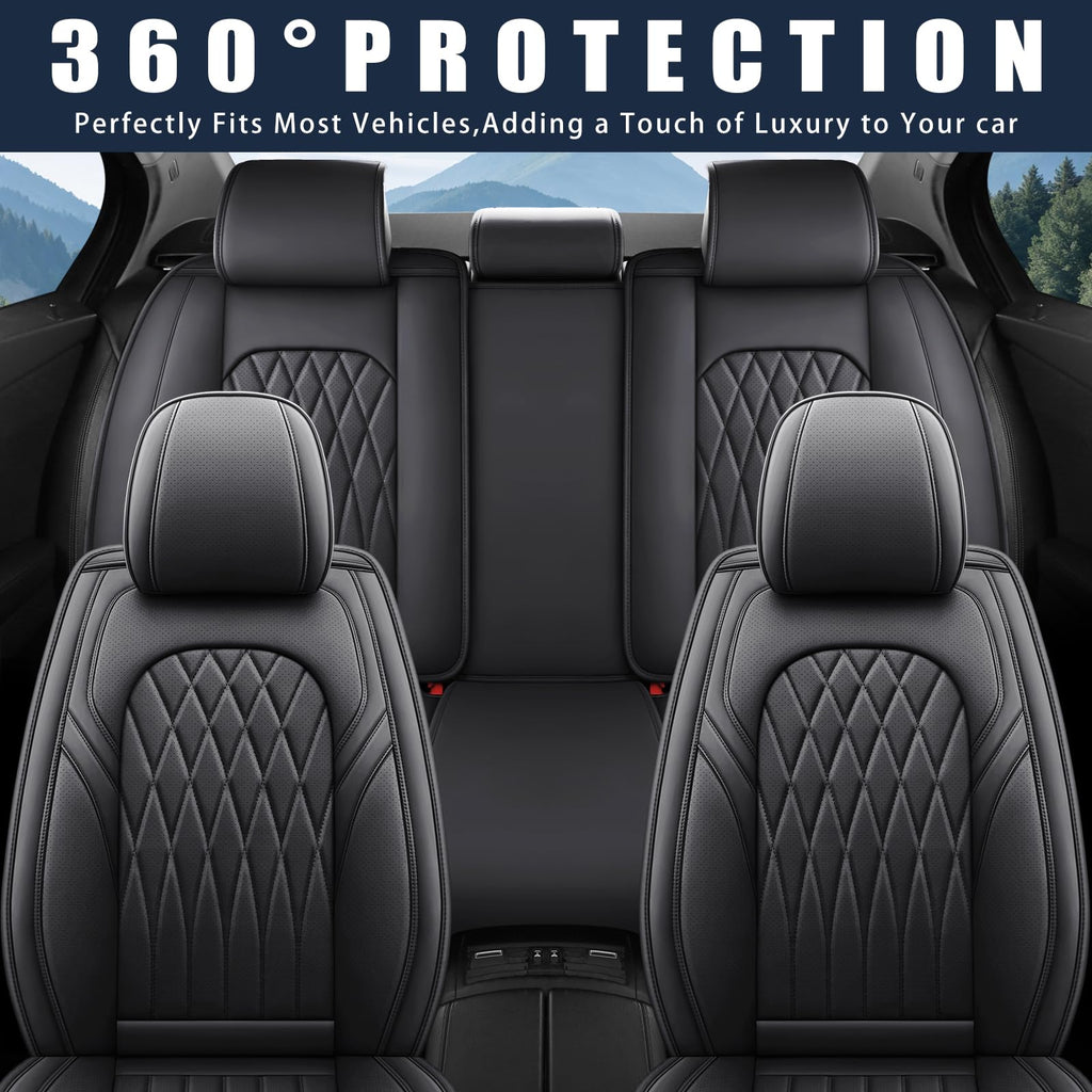 Black Faux Leather Car Seat Cover Full Set B870