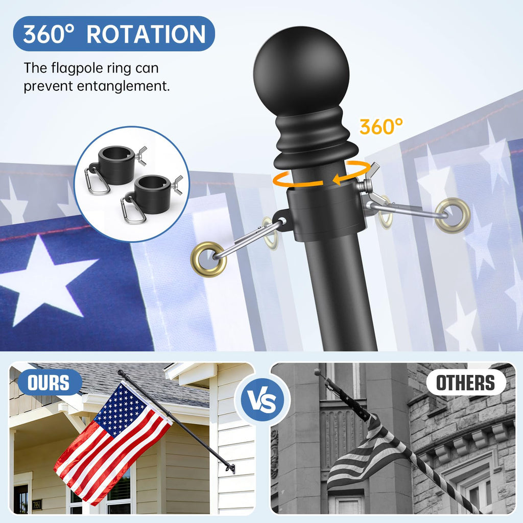 6FT Heavy Duty Tangle Free Steel Flag Pole Kit with 3x5 USA Flag I9497