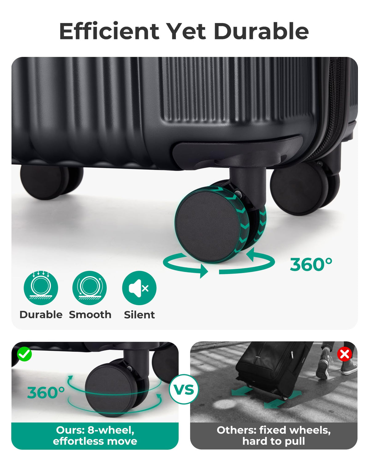 Carry On Luggage with Wheels, Black N667