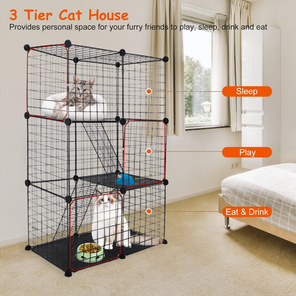 3-Tier Cat Cage with 3 Doors 2 Ramp Ladders B3115