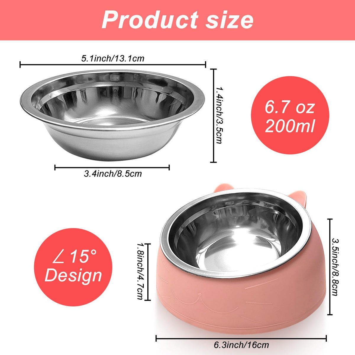 7 Pcs Stainless Steel Raised Cat Food Bowl V72392