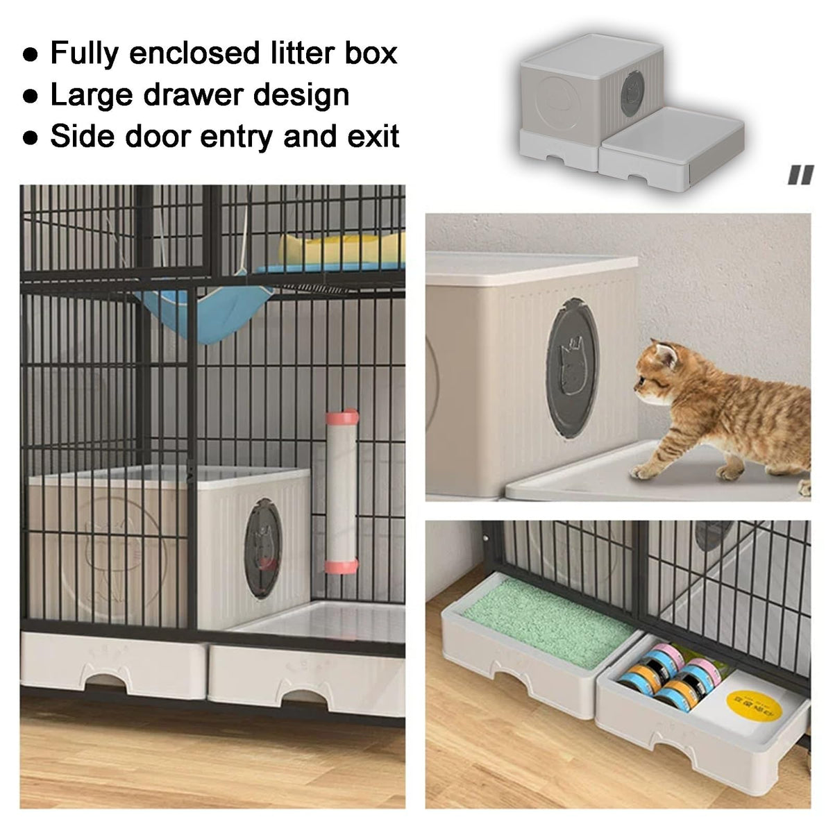 White 4 Tier Cat Cage with Litter Box K7398