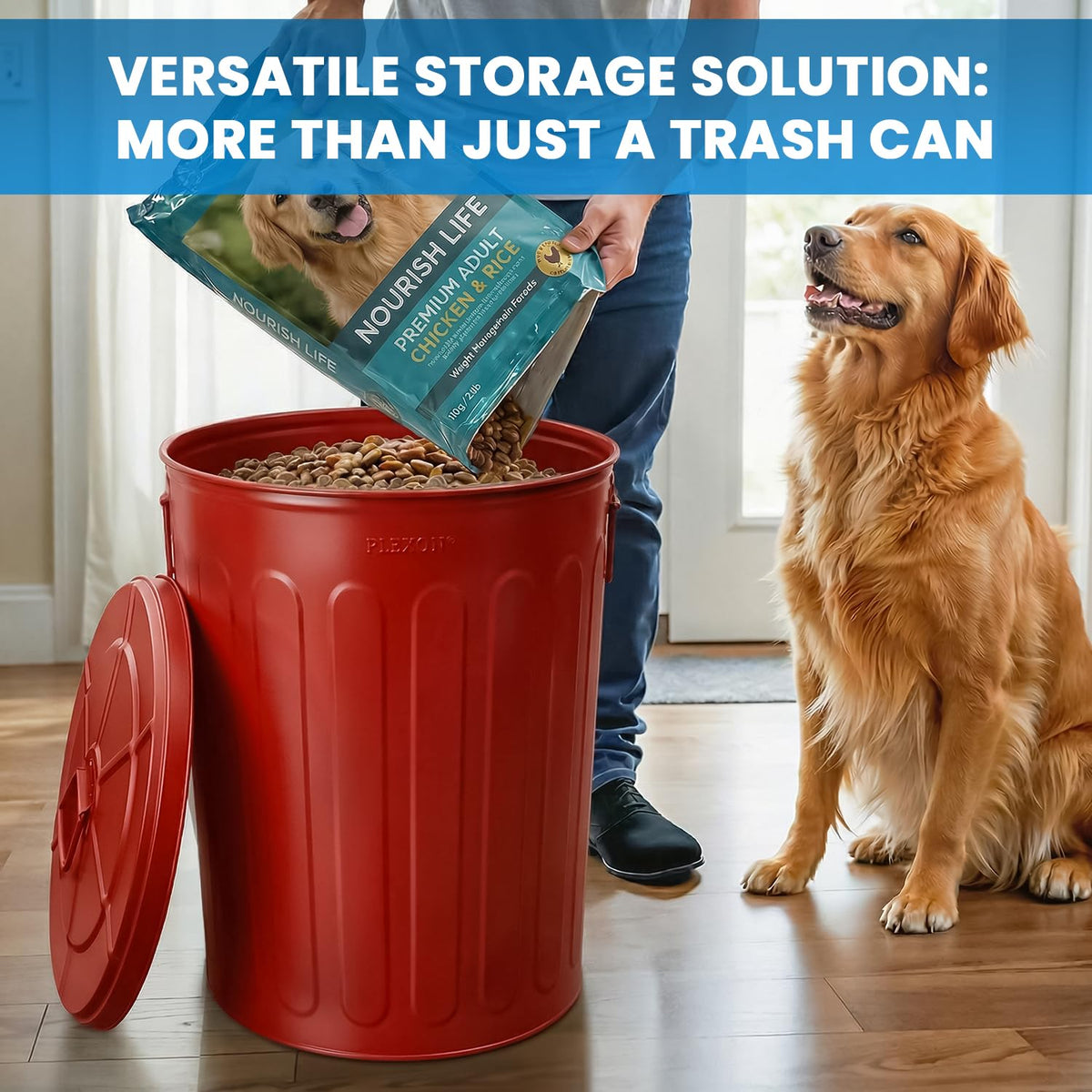 20 Gallon Red Metal Trash Can with Lid S253384