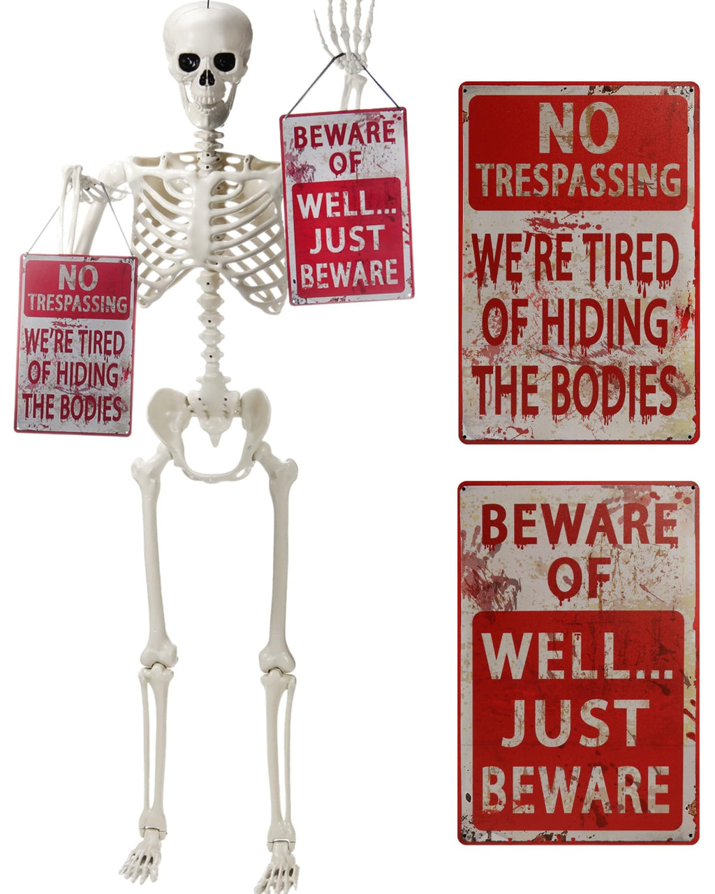 5.4 ft Posable Skeleton with 2 Pack Metal Signs K7710