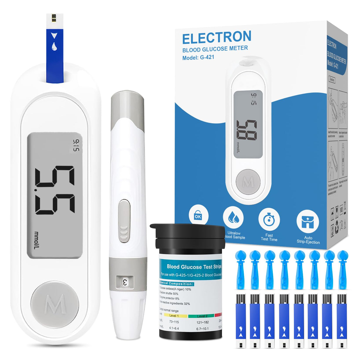 Blood Sugar Monitor Kit with 50 Test Strips & 50 Lancets J428784