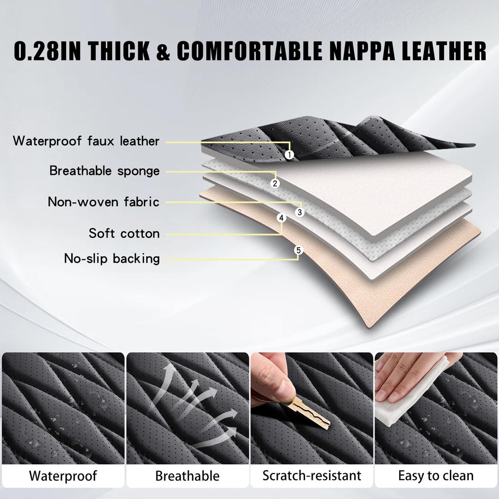 Black Faux Leather Car Seat Cover Full Set B870