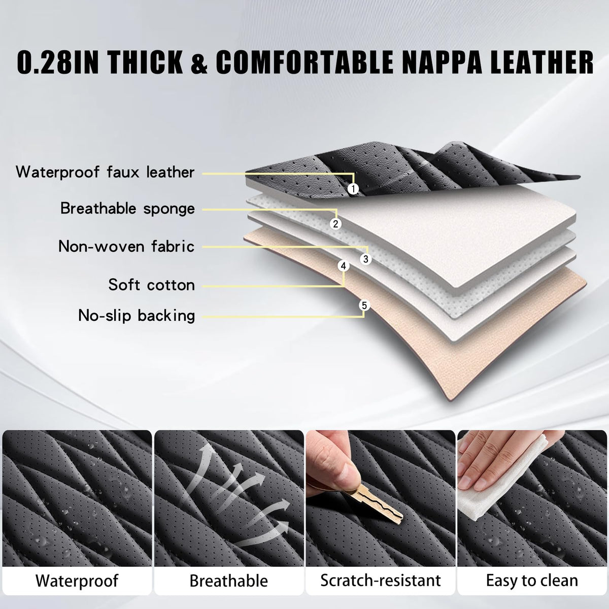 Black Faux Leather Car Seat Cover Full Set B870