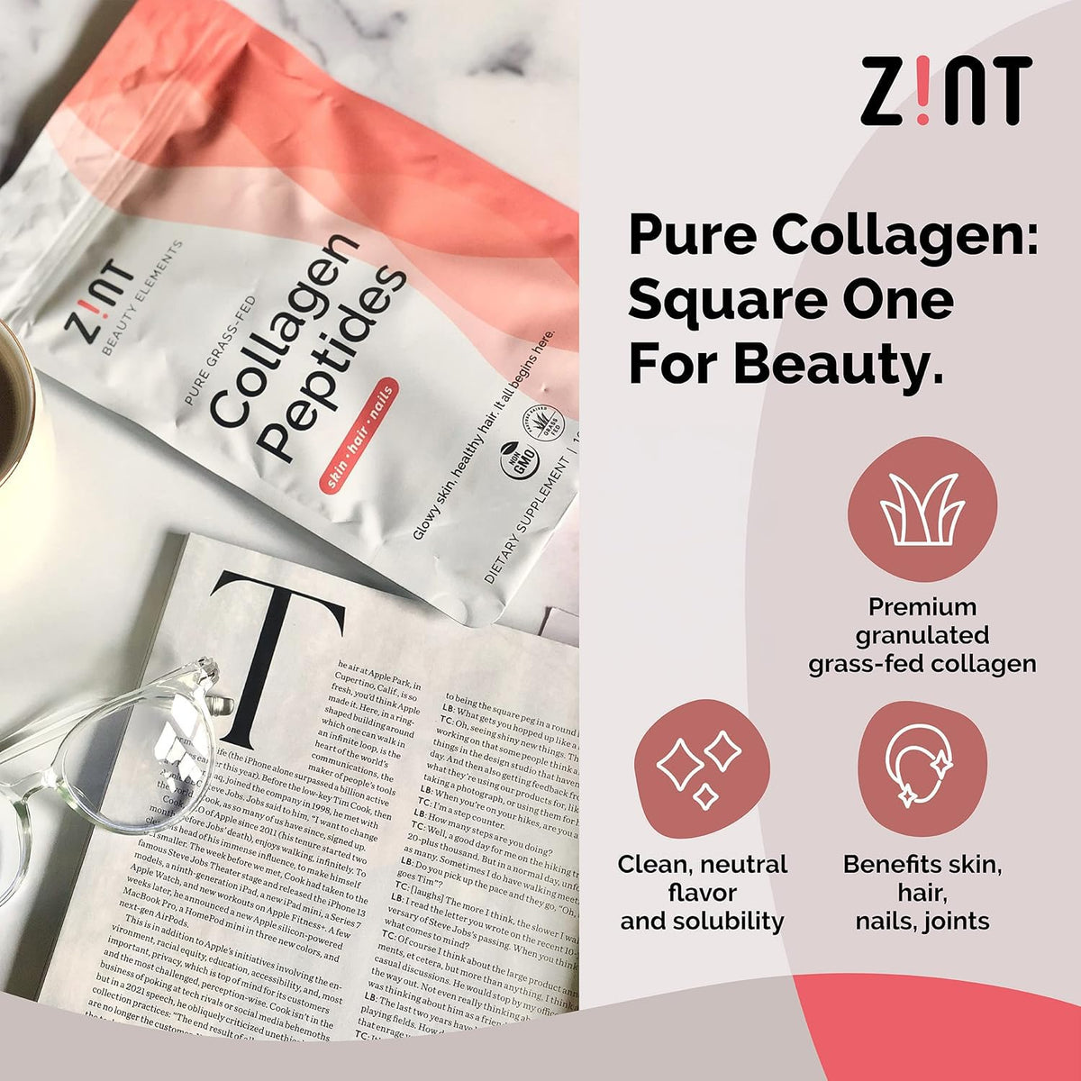 Collagen Peptides Powder 32 oz Grass-Fed Hydrolyzed Type I & III Unflavored E97003