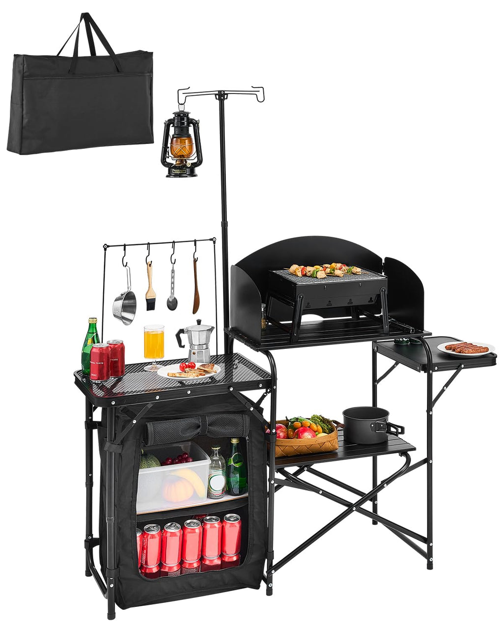Black Aluminum Camping Kitchen Table with Storage Cupboard Z49445