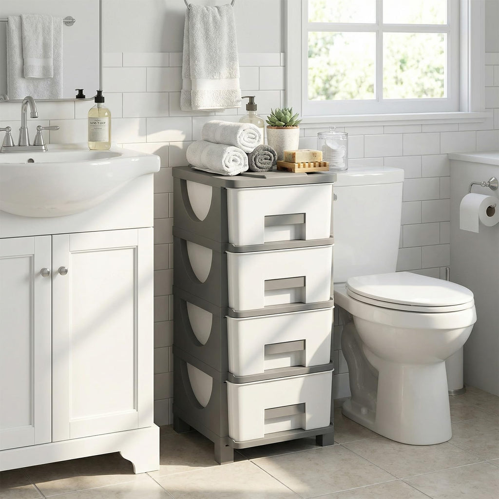 White Grey 4 Drawer Plastic Storage Tower G515004