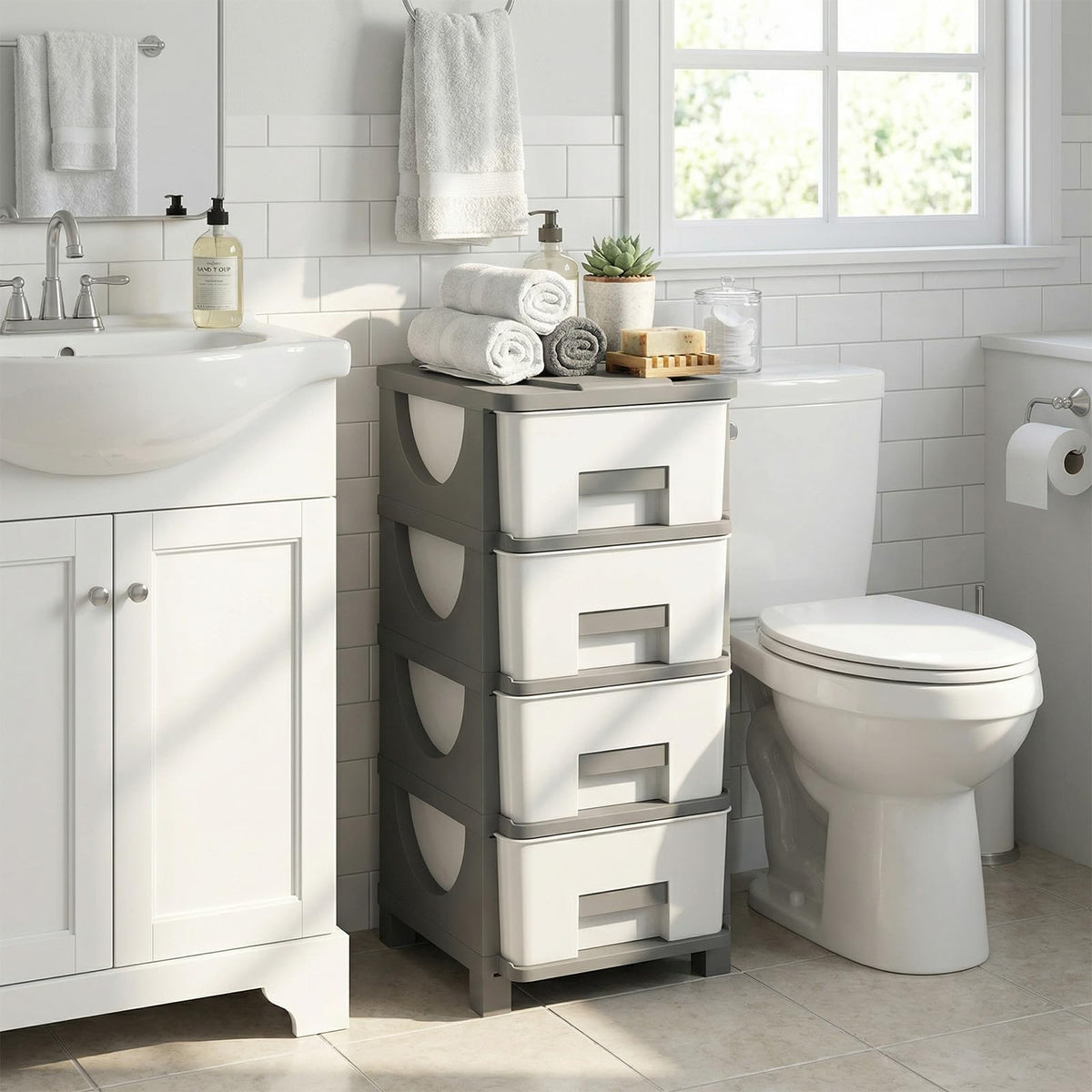 White Grey 4 Drawer Plastic Storage Tower G515004