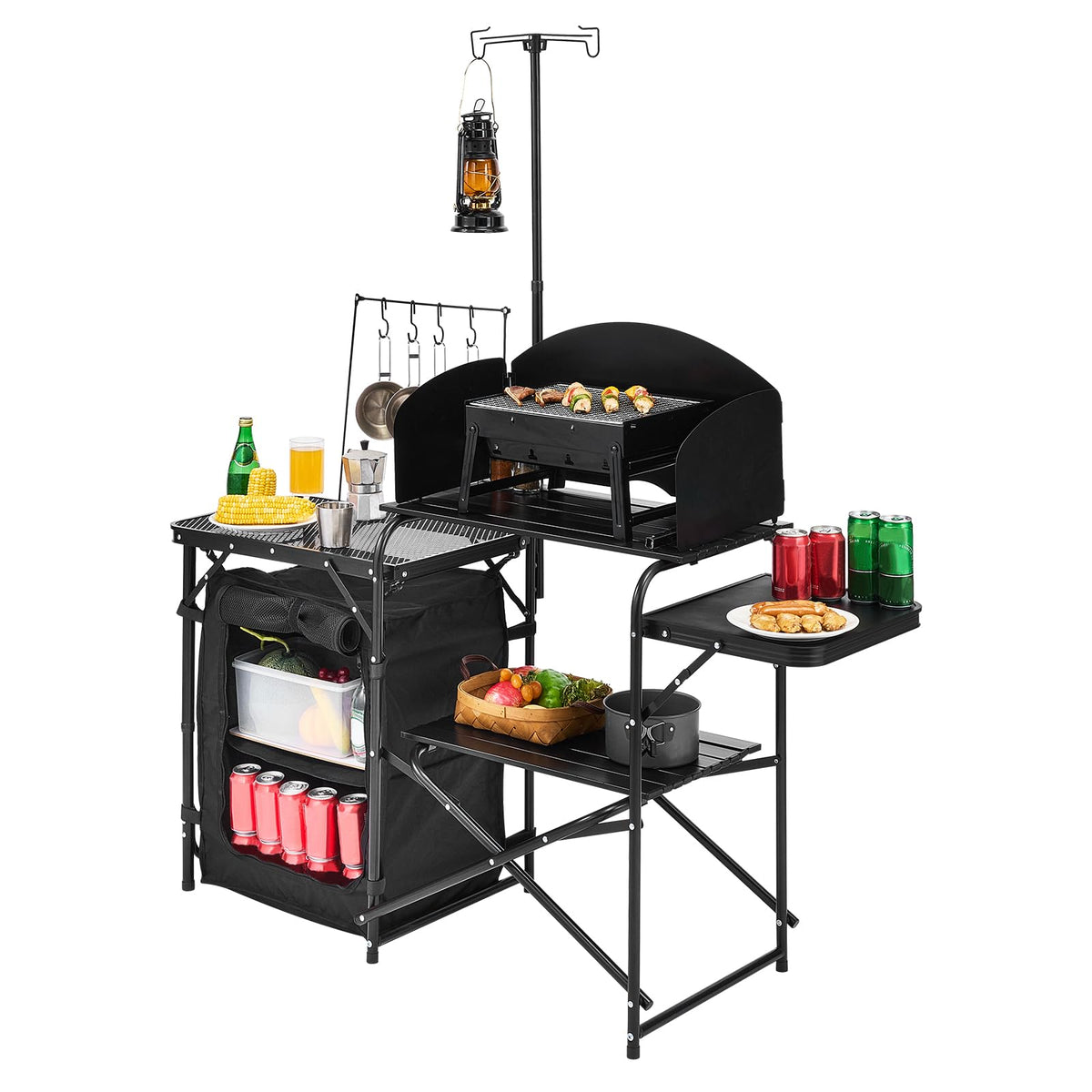 Black Aluminum Camping Kitchen Table with Storage Cupboard Z49445