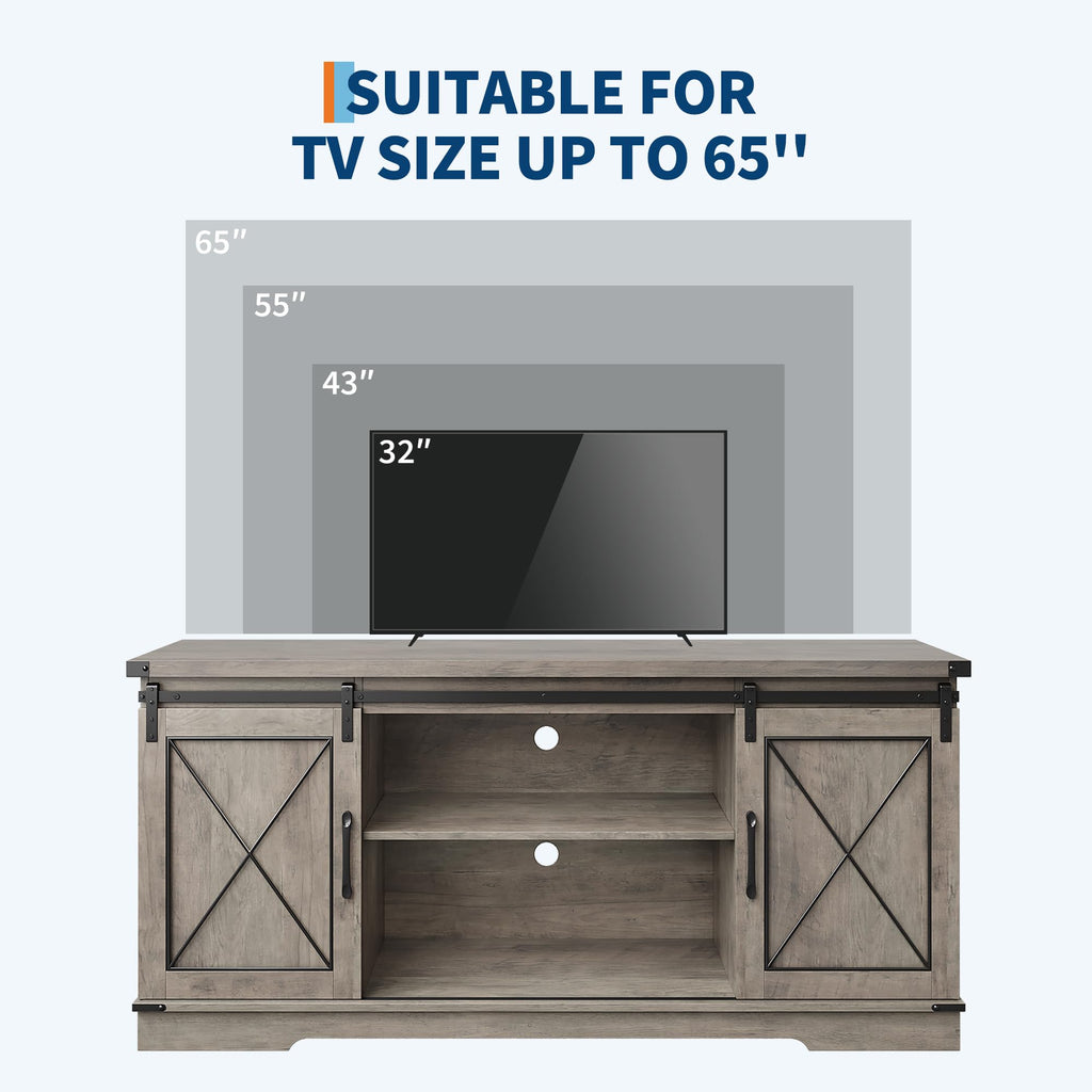 Farmhouse TV Stand with Sliding Barn Doors and Storage Cabinets C639