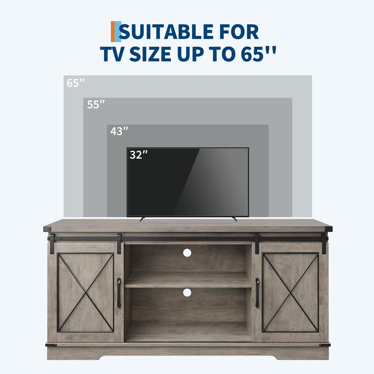 Farmhouse TV Stand with Sliding Barn Doors and Storage Cabinets C639