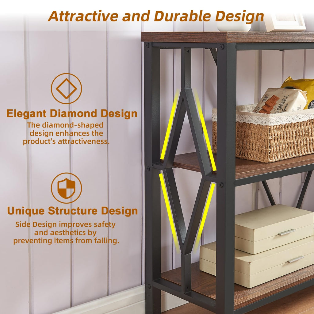 Brown 47 Inch Sofa Console Table with 3 Tier Bookshelf N9606