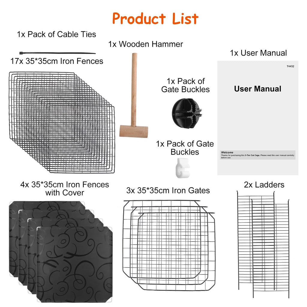 3-Tier Cat Cage with 3 Doors 2 Ramp Ladders B3115