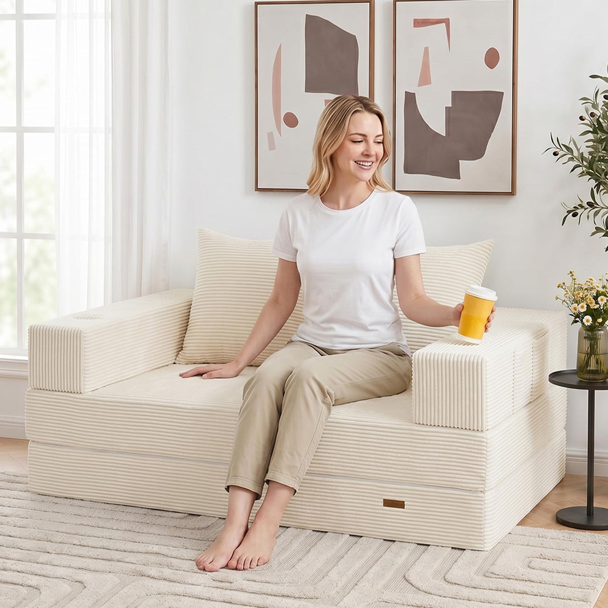 Beige Futon Sofa Bed S8945