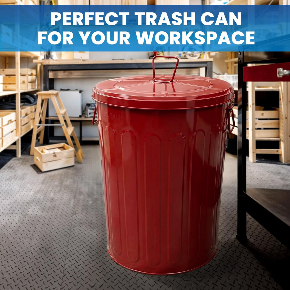 20 Gallon Red Metal Trash Can with Lid S253384