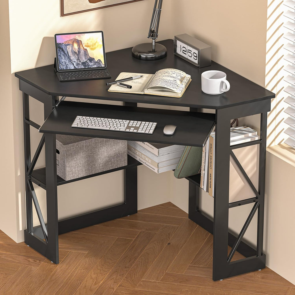 Black Corner Computer Desk with Keyboard Tray V886889