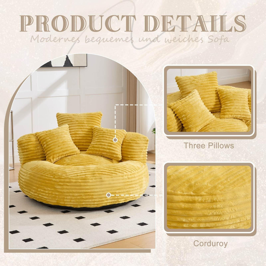 Oversized Corduroy Bean Bag Chair with 3 Pillows A51452