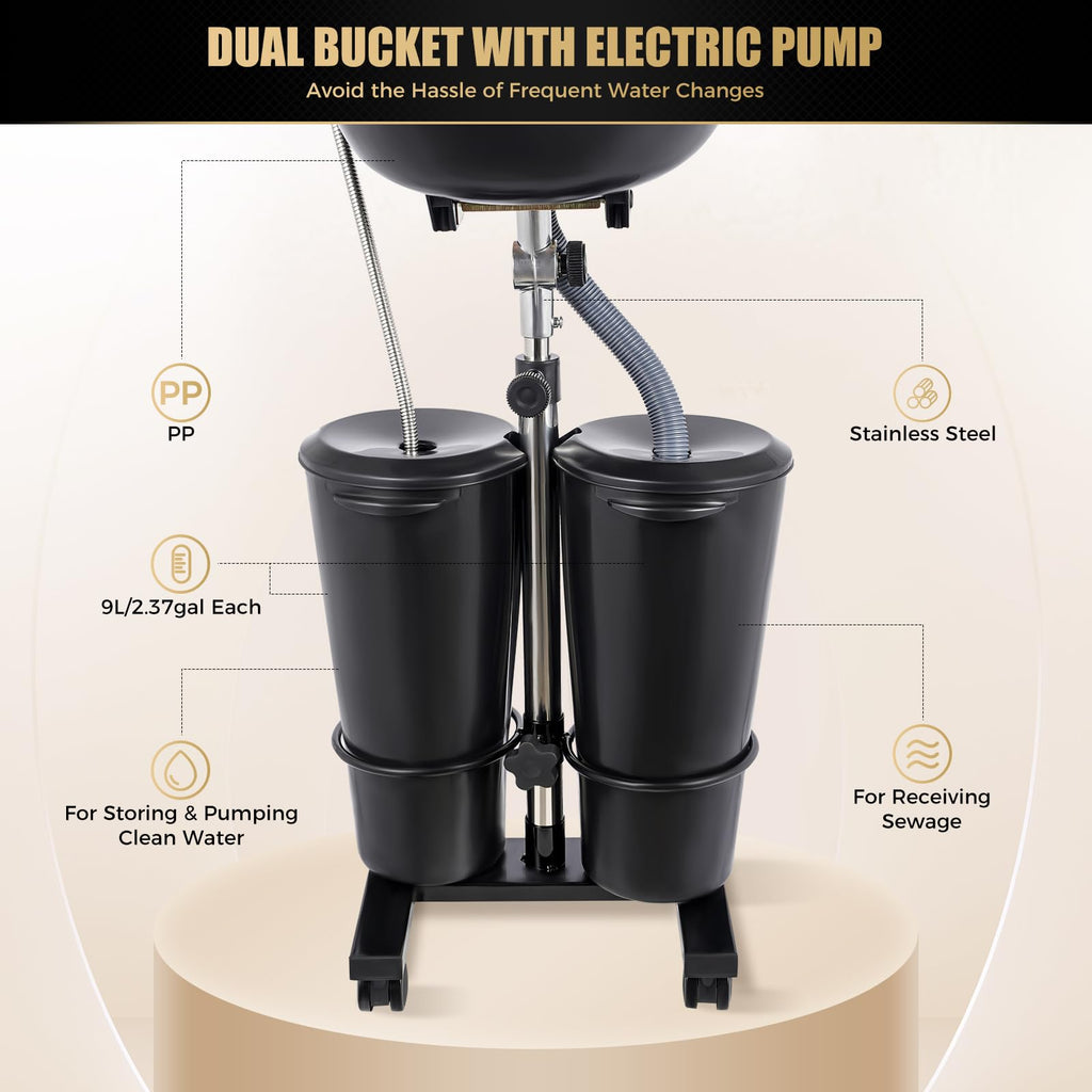 Black Portable Shampoo Bowl with 2 Bucket U455