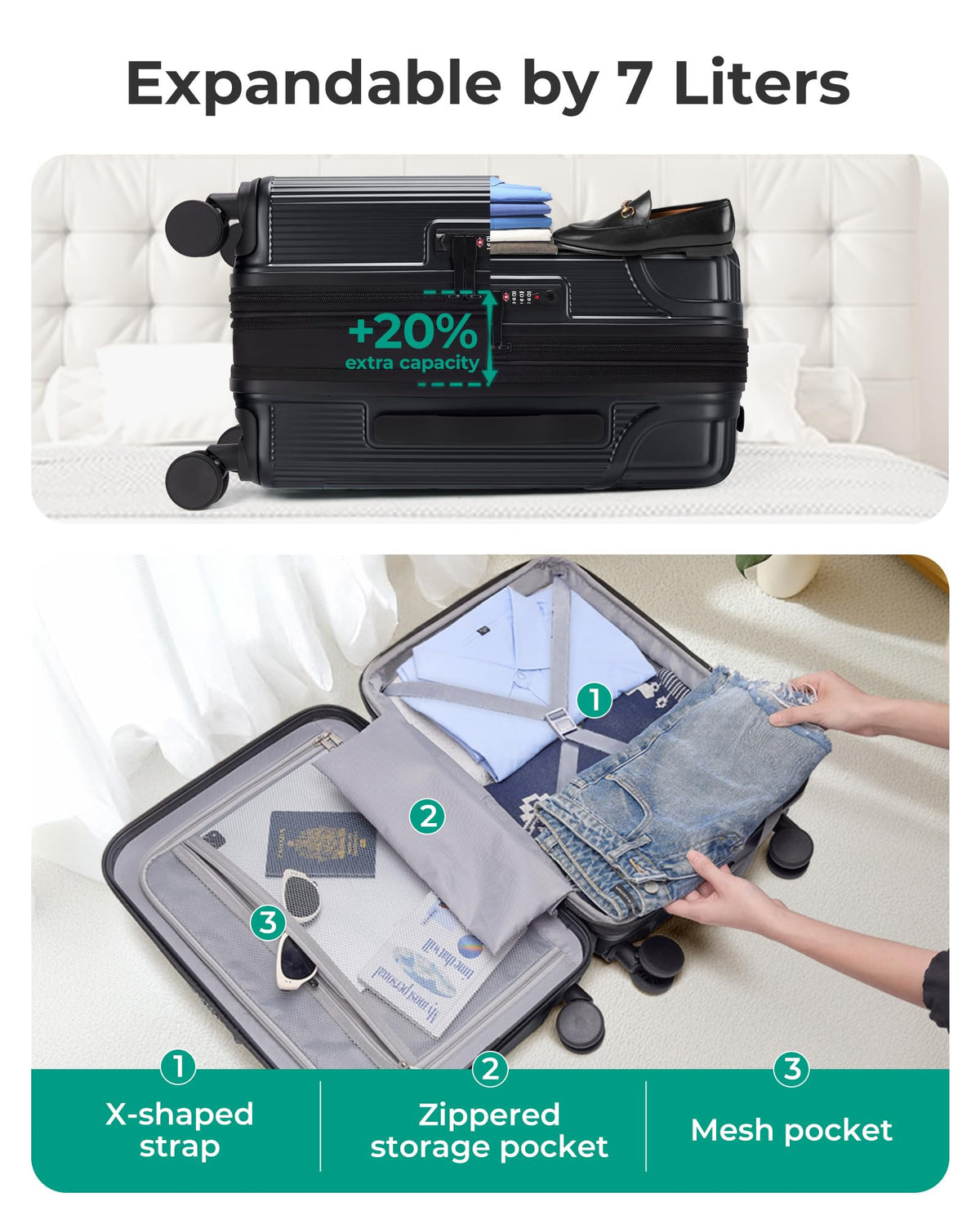 Carry On Luggage with Wheels, Black N667