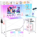 47'' White Gaming Desk with Hutch and Storage Shelves M2411