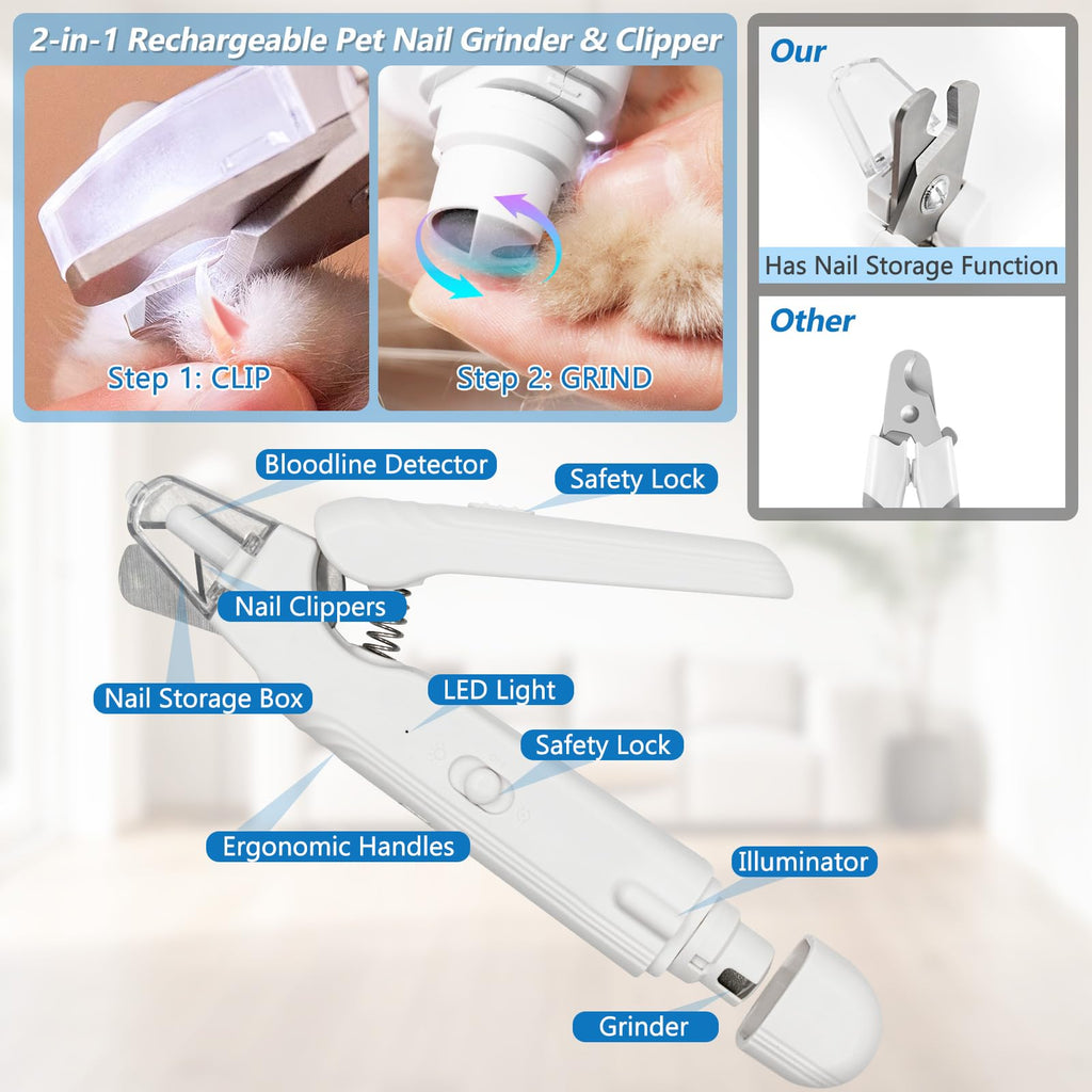 2-in-1 LED Pet Nail Clipper & Grinder with Lights G4626
